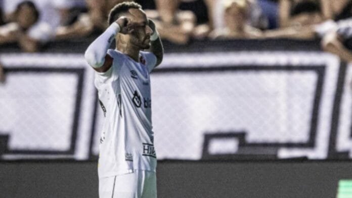 Neymar celebra su golazo olímpico con Santos.